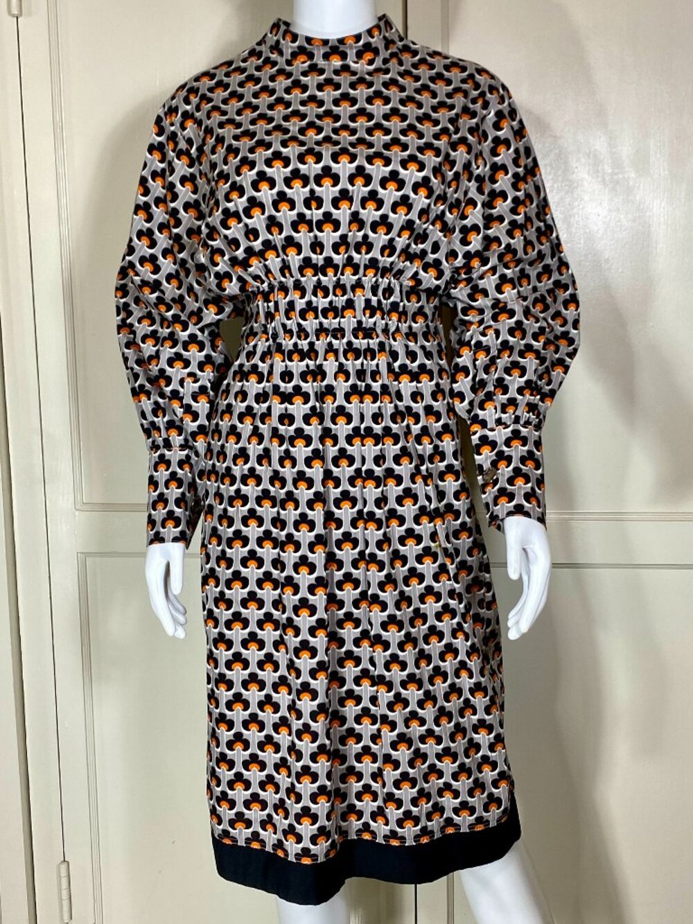 MARNI Made in Italy Gray Orange Black Geometric Op Art Print Cotton Dress 40, 4